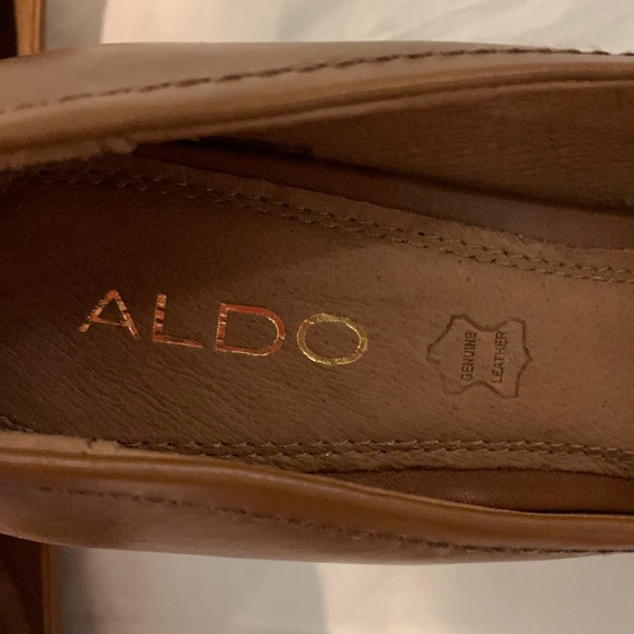 COPY - NWOT Aldo caramel brown leather pumps with stacked heels and toe buckles. - Picture 6 of 8
